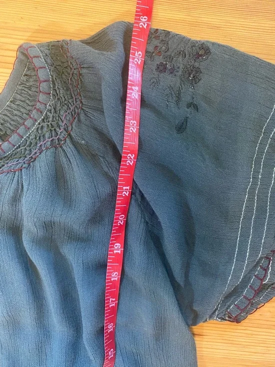 Soho Village Wear Vintage Embroidered Boho Peasant Blouse Forest Green Size S - Picture 9 of 11